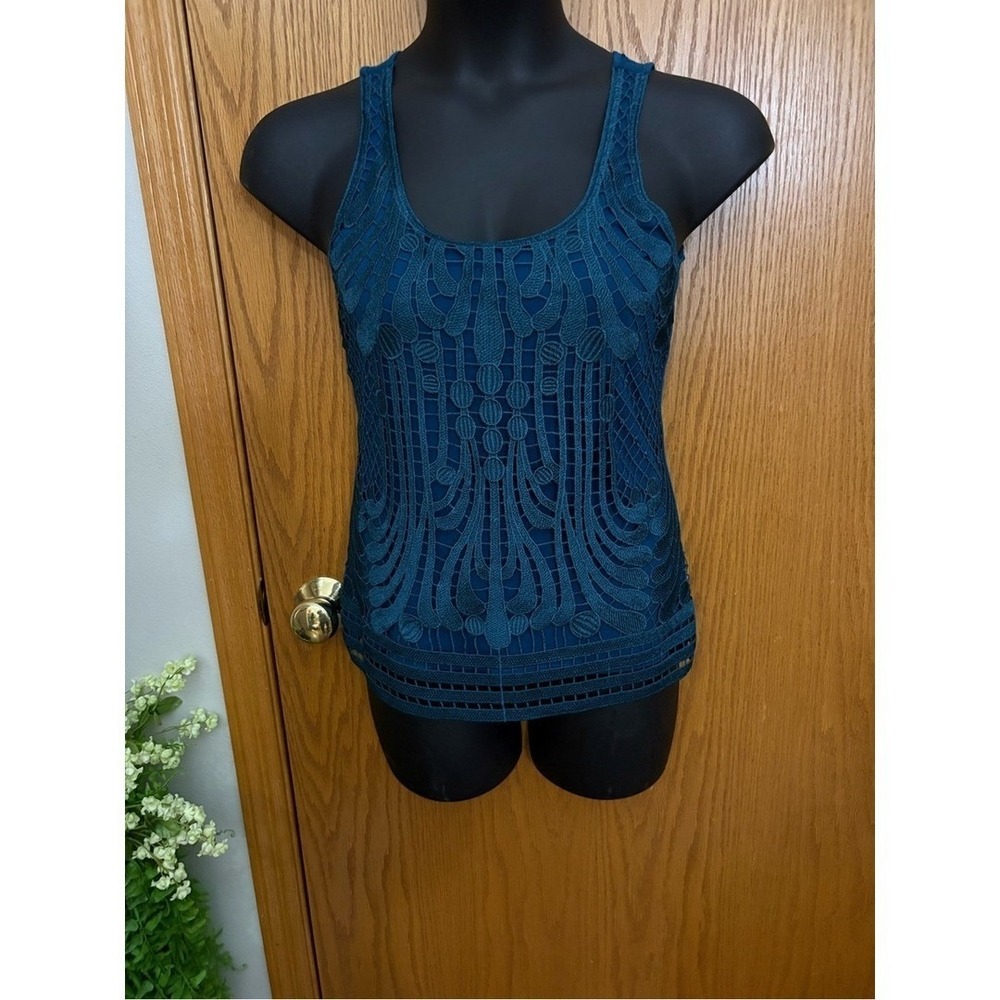 Express Teal Crochet Overlay Tank Top